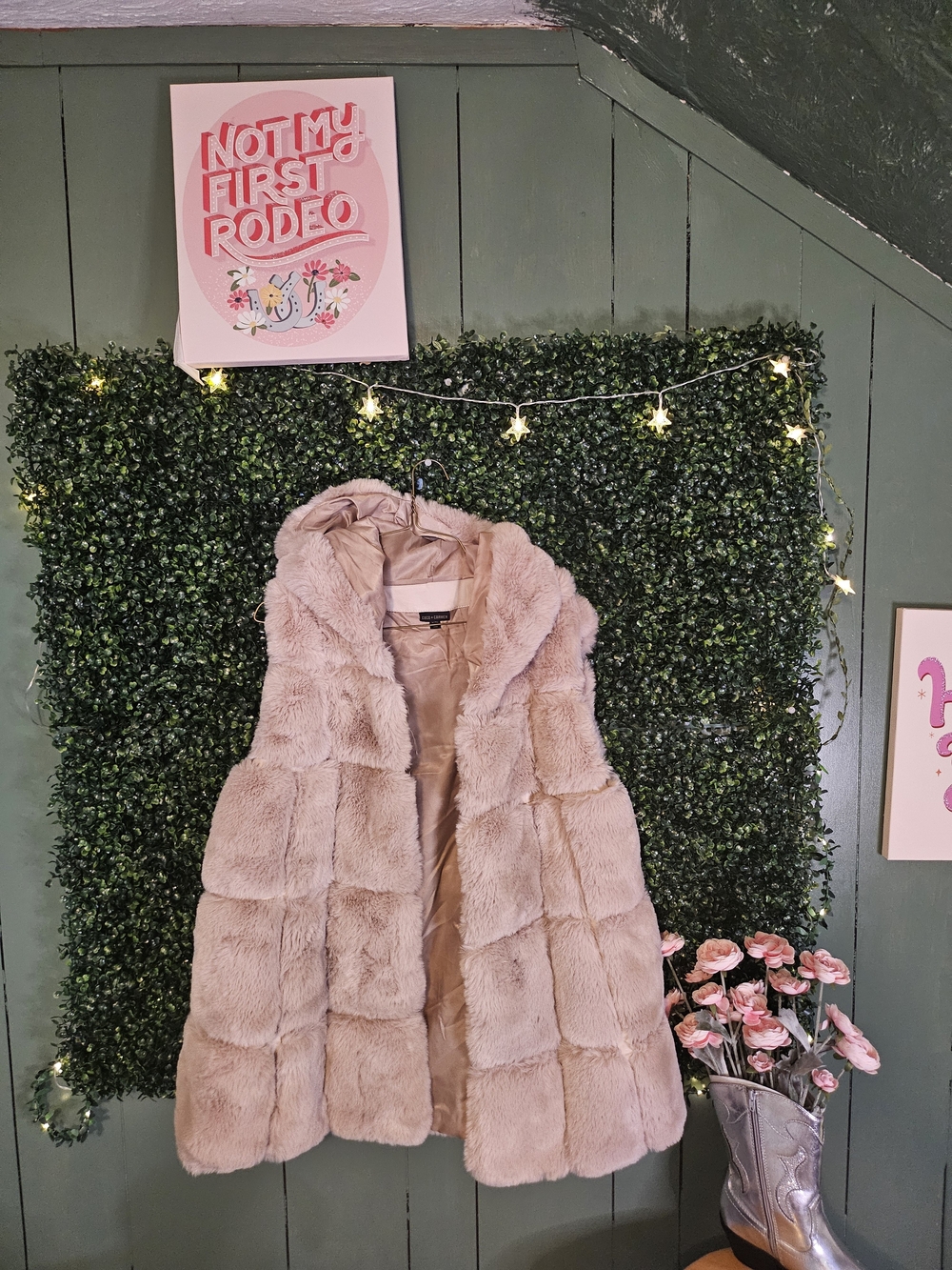 Coco + Carmen Blush Pink Faux Fur Hooded Vest